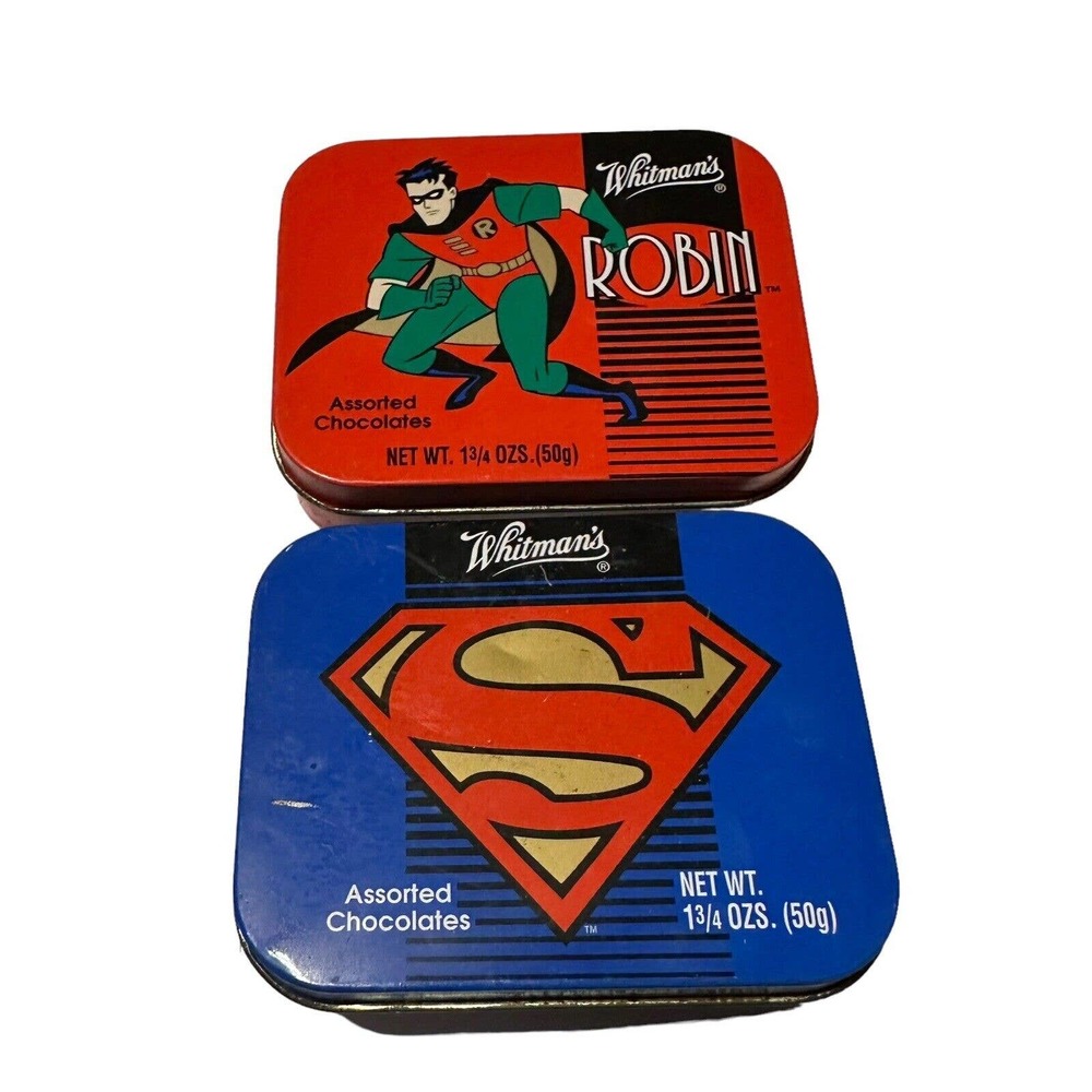 Vintage 1997 EMPTY Whitman's Robin & Superman Candy Tin DC Comics